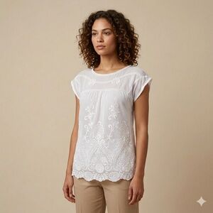 🚨SOLD🚨 Sundance S White Soft Girl Lace Embroidered Boho Cap Sleeve Blouse